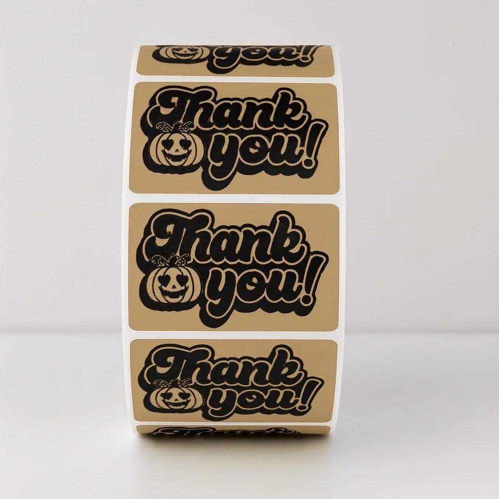 Halloween Thank You Stickers | Pumpkin Labels for Fall Packaging & Gifts